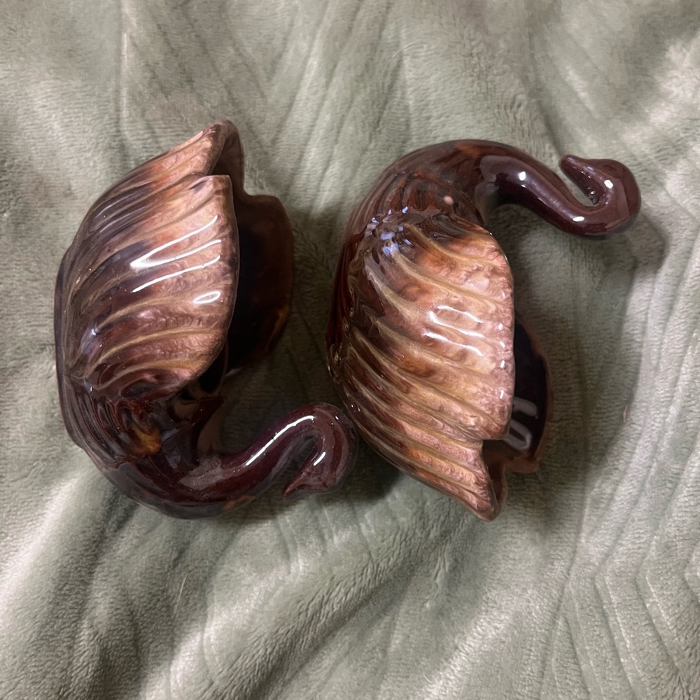 Decorative Ceramic Swan candle holders Pair - Brown Glaze